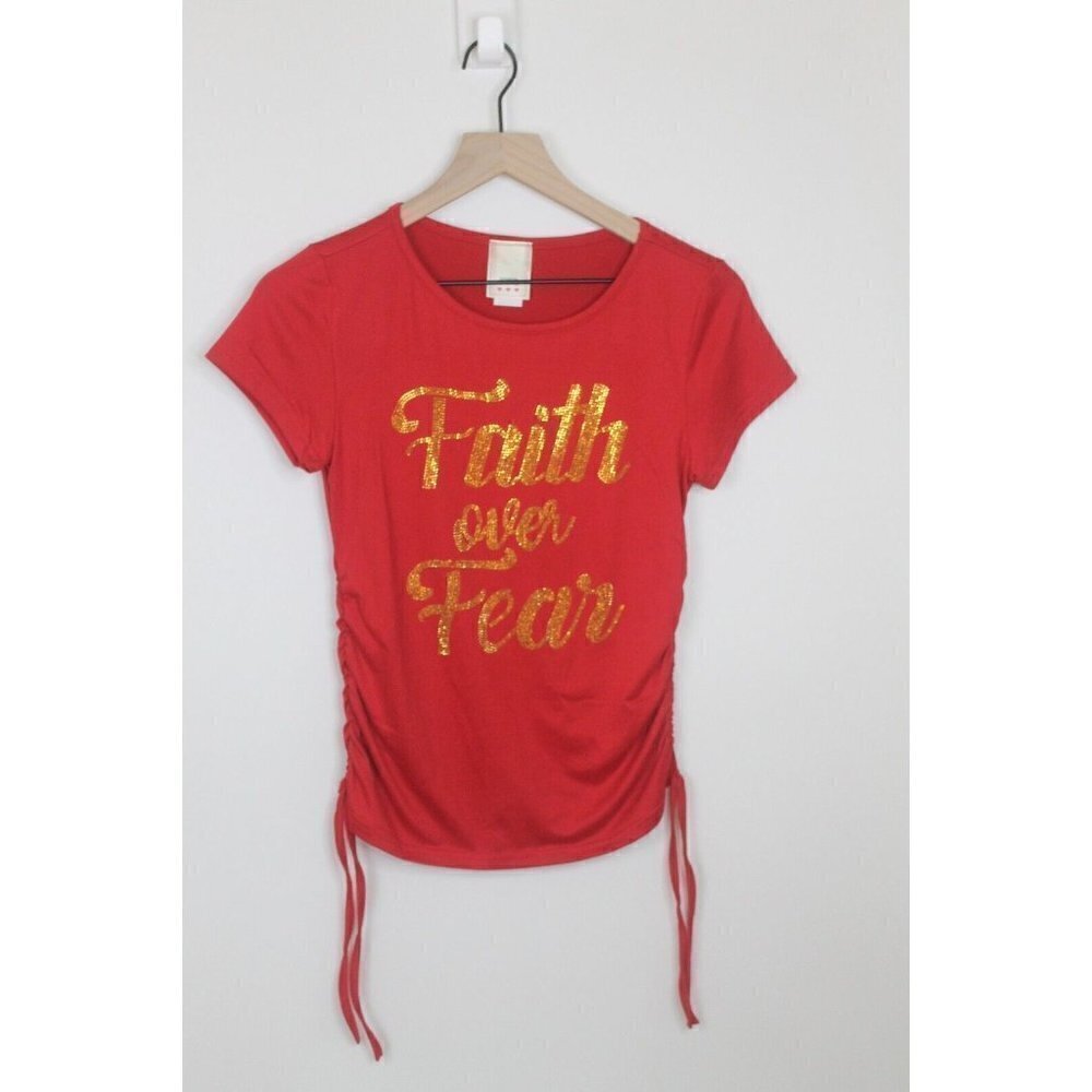 Faith Over Fear Sparkle Shirt Juniors New w/o Tags Size L